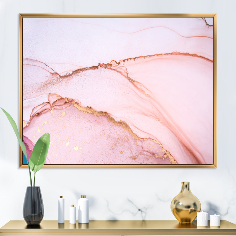 Reproduction d'art sur toile, or et rose marbré, H 8 po x l 12 po x P 1 po, Toile avec cadre flottant or