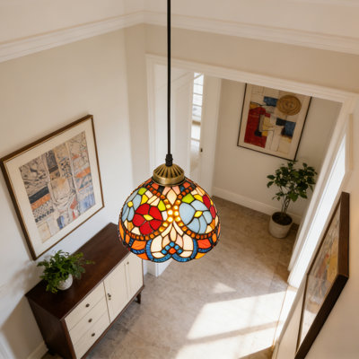 1 - Light Vintage Single Pendant Light With Tiffany Stained Glass Shade (Bulb Include)