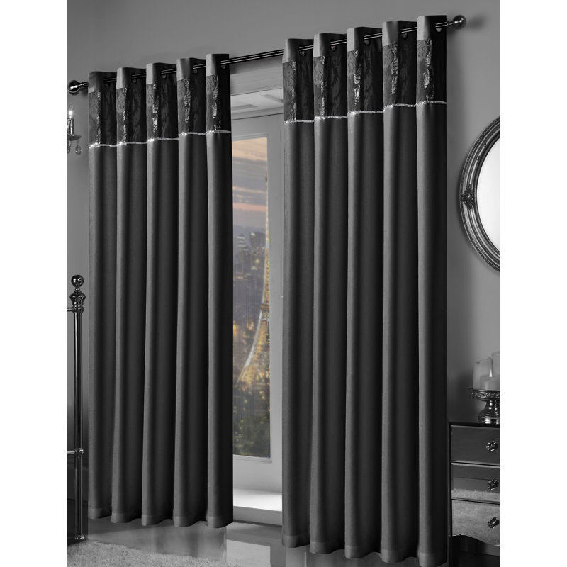 Longhin Room Darkening Curtain Pair, Black, Width 165 cm x Drop 137 cm
