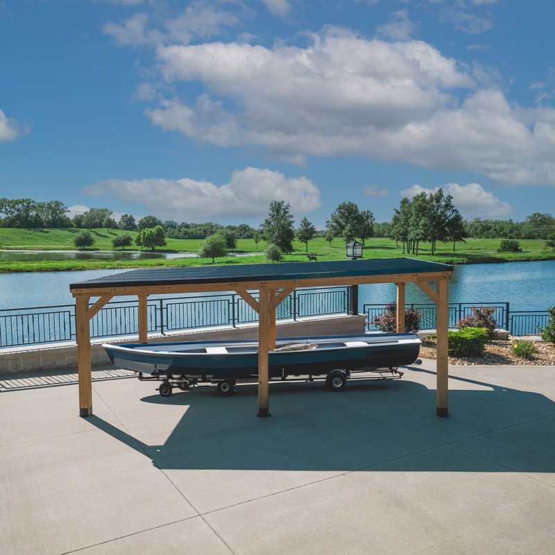 Backyard Discovery Kingsport 20' x 12' Cedar Wood Outdoor Carport with Heavy-Duty Galvanized Steel Slope Roof and PowerPort