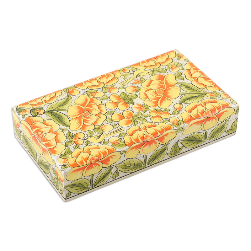 Boîte décorative faite à la main en bois Kashmir, Jaune / vert