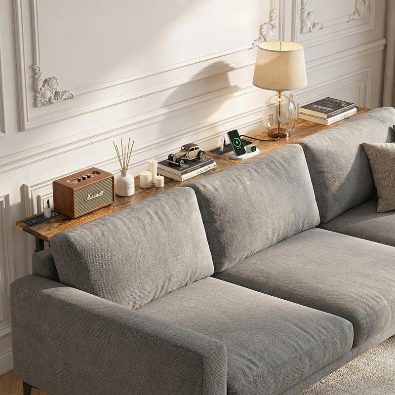 Ensemble de 2 tables basses avec station de charge, canapé long et étroit 78,8 po, brun rustique