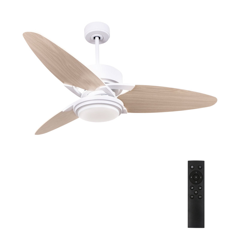 Maddox 52'' Ceiling Fan with Remote, Light Kit Included, White Oak, White