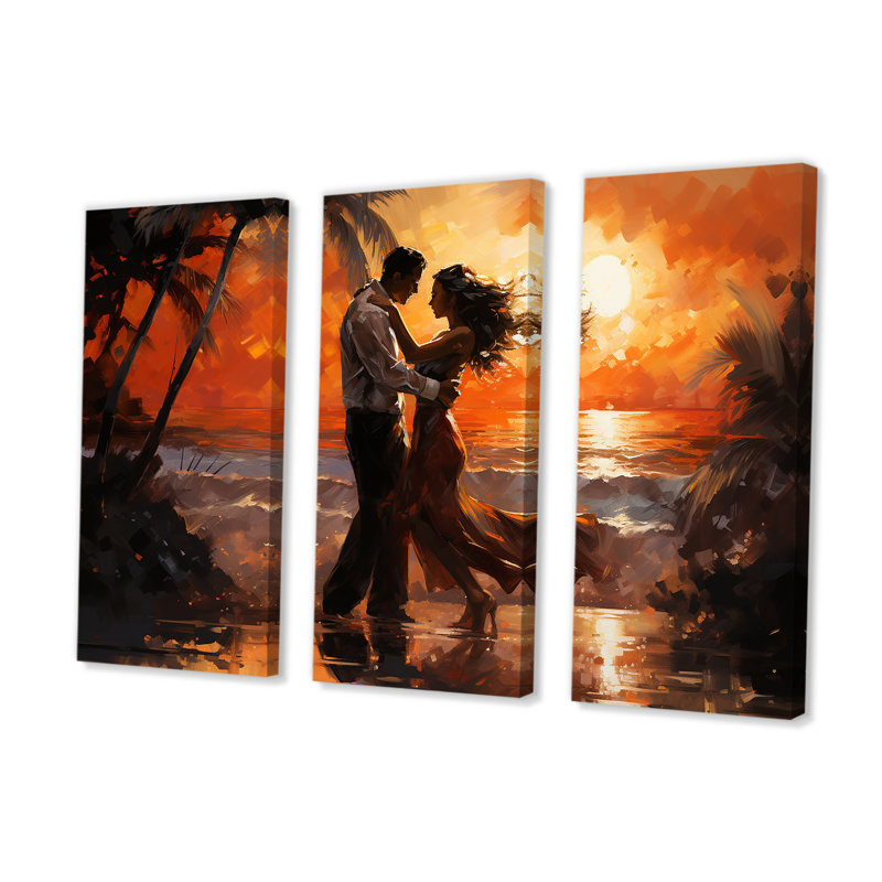 Danse salsa au coucher du soleil, H 40 po x l 60 po