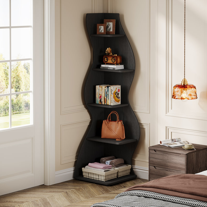 Corner Huizenga with open shelves, Black, 1