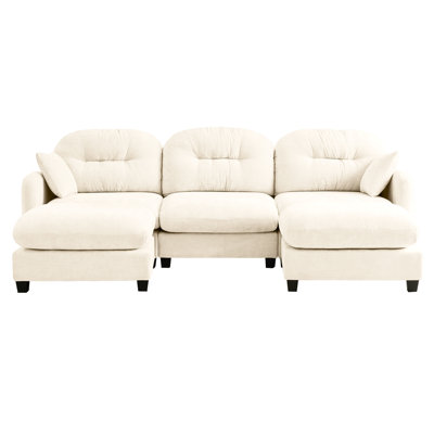 Modular Sectional U Shaped 3 - Seat , , Chenille Fabric, Cushion, Ergonomic Curve, High Resilience Sponge, 2 Throw Pillows, Fits Compact Spaces Beige Couch, Chenille, , Seat, Density Foam, Various