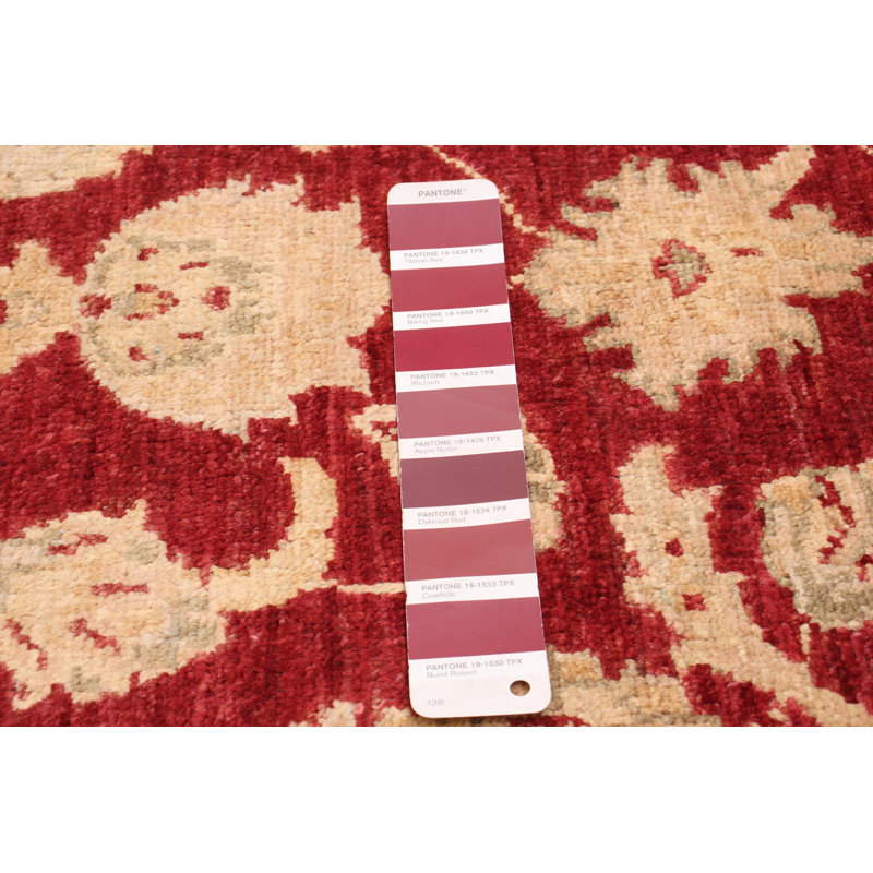 Tapis bordeaux en laine noué à la main de conception unique 4 pi x 6 pi New Age