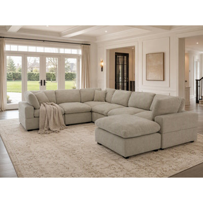 Vivianna Latitude Run® Vivianna 7-Piece Chenille Reversible Corner Sectional with Ottoman 