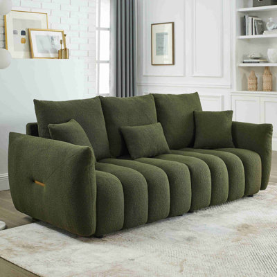 79.5" Premium Teddy Fabric Sofa With 3 Back Pillows And 3 Back Cushions Solid Wood Frame 3-Seater Sofa, Oversized Upholstered Chair