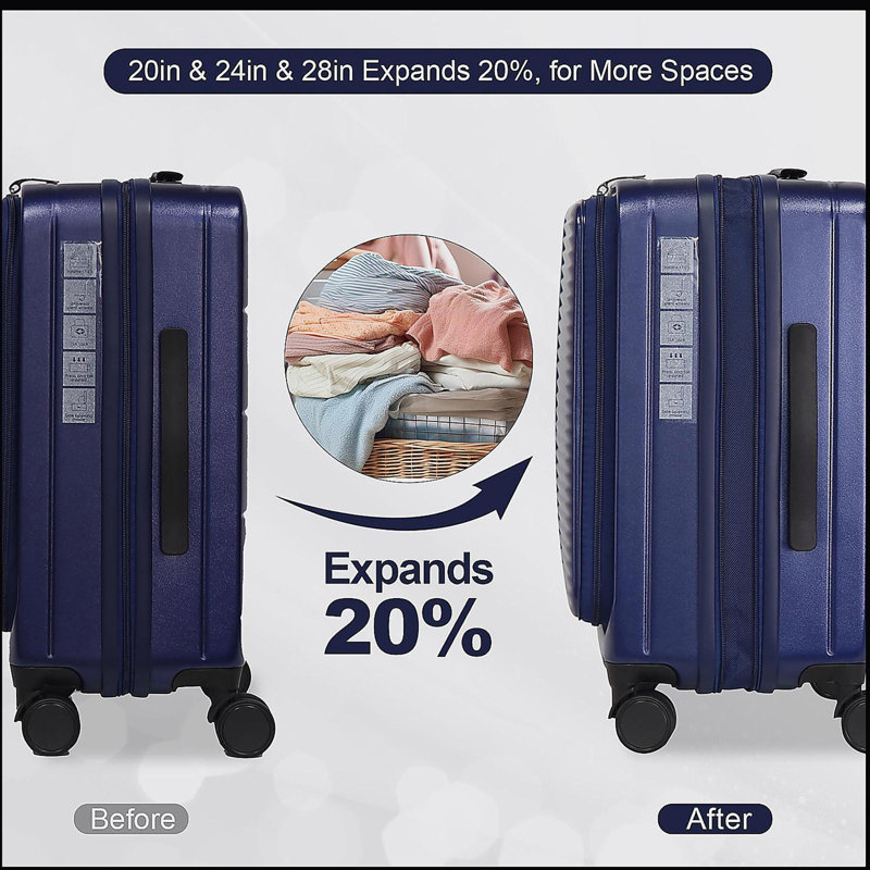 Luggage,with front opening,TSA approved lock,hardshell suitcase, Aqua Blue