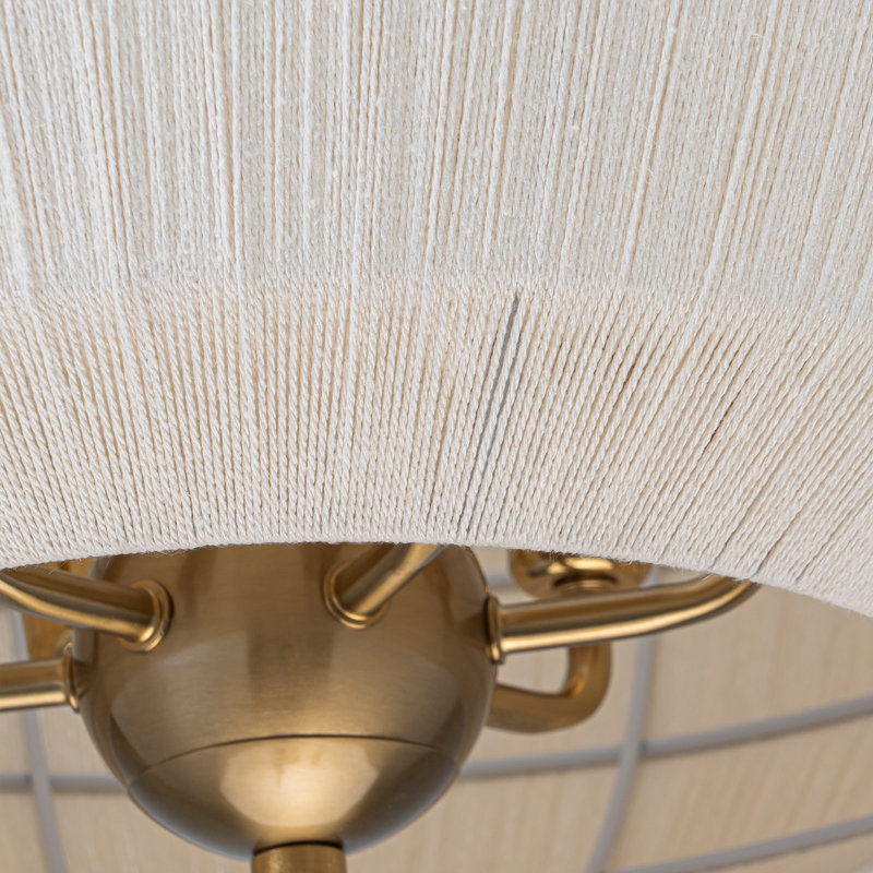 Kuriko 6 - Light Brass Painted Natural Ivory Hand-Woven Rope Large Globe Chandelier
