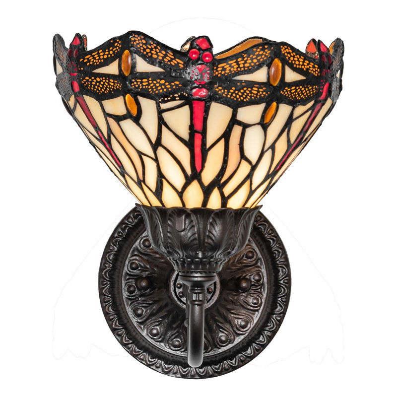 7" Wide Tiffany Hanginghead Dragonfly Wall Sconce