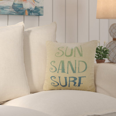 Fruitland Sun Sand Surf Burlap Natural Throw Pillow