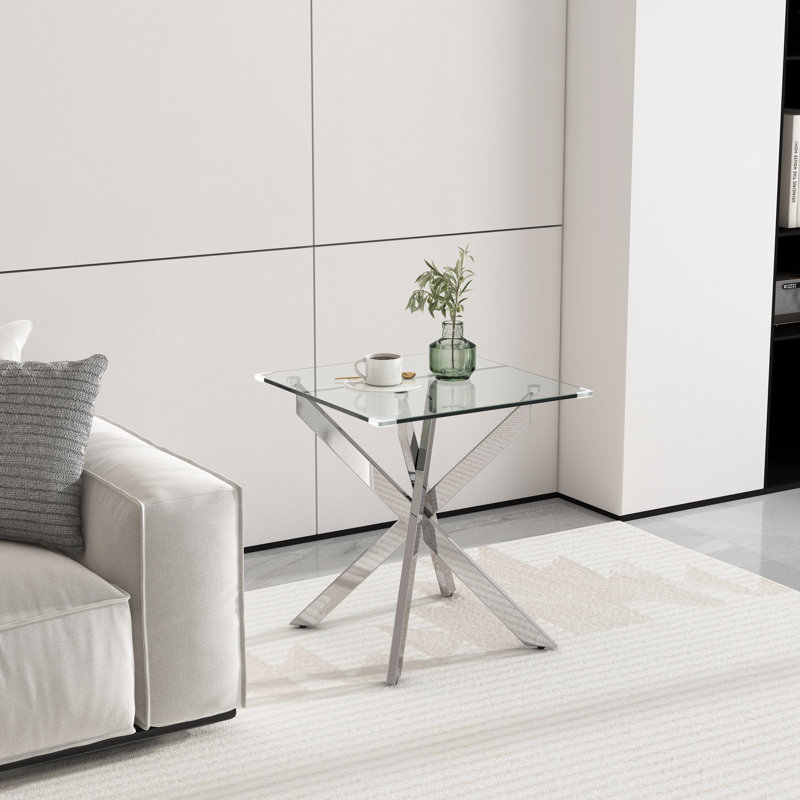 Table de bout en verre trempé, Argent argent