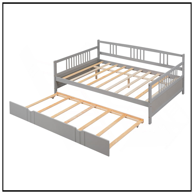 Full Size Daybed Wood Bed With Twin Trundle, Space-Saving And Multi-Functional Design For Modern Living, Gray