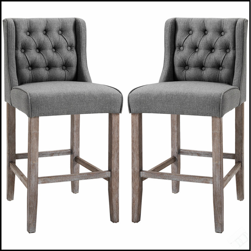 Ensemble de 2 tabourets de bar à hauteur de comptoir de 26,25 po avec accoudoirs capitonnés sans accoudoirs et pieds en bois d'hévéa, gris