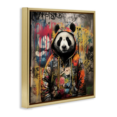 "Urban Graffiti Panda", art mural encadré flottant par Lazar Studio