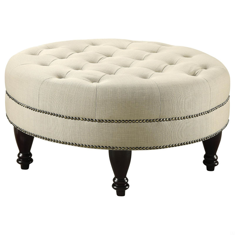 Oatmeal Cocktail Ottoman With Nailhead Trim