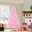 Arbre de Noël romantique rose, base en acier 7 pi, décoration intérieure