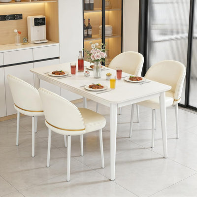 HDHNBA Set Of Four 360 Degree Swivel Faux Leather Dining Chairs Curved Back Anti Slip Legs