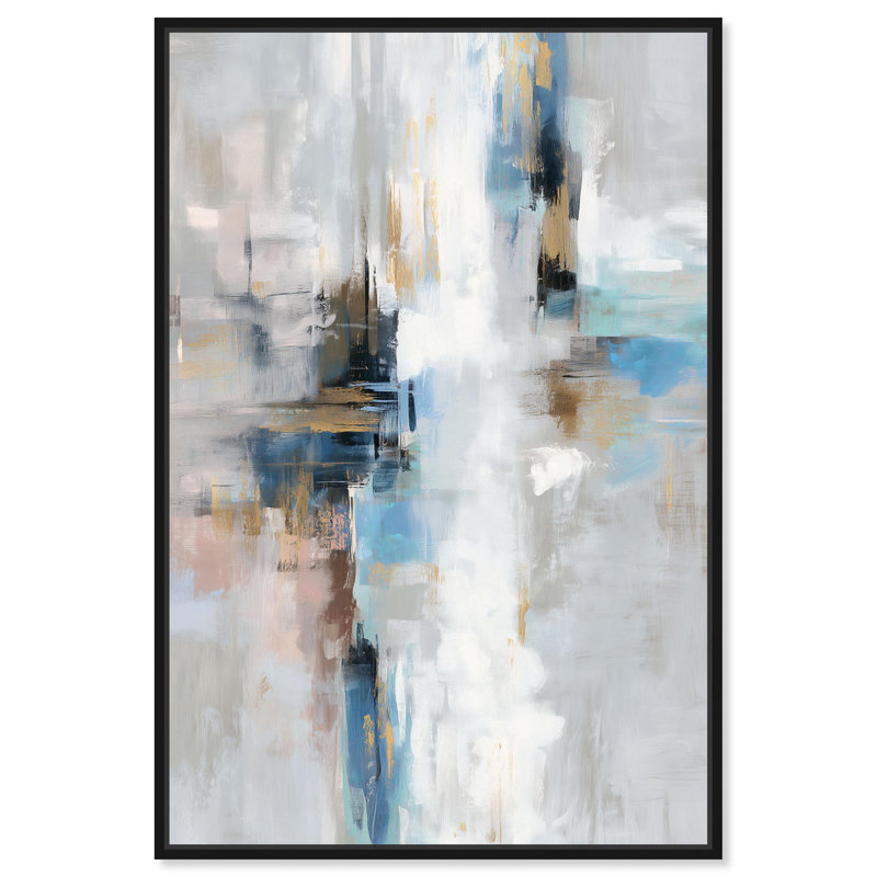 «Ocean Spray I», art abstrait vert par , H 55 po x l 37 po, Noir, Cadre flottant