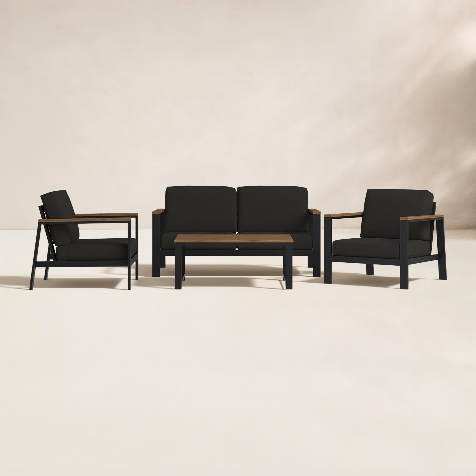 Townsend 4-Person Sunbrella® Patio Seating Group, Sunbrella® Canvas Black, Antique Mahogany