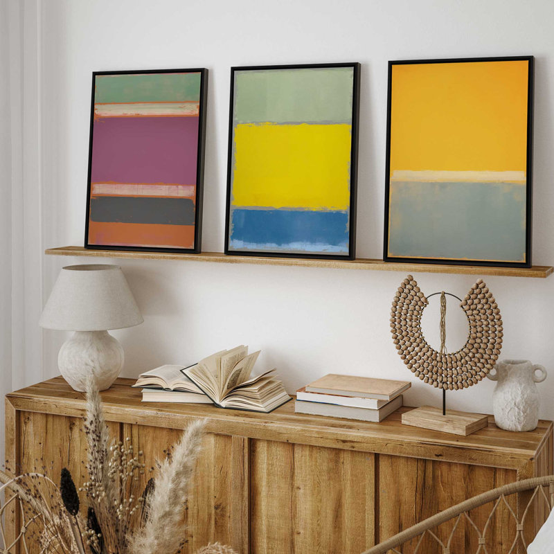 "Sunfield Glow Triptych" par Golden Glow Interiors 3 - Pièces sur toile, Cadre noir satiné, H 32 po x l 22 po x P 1,75 po