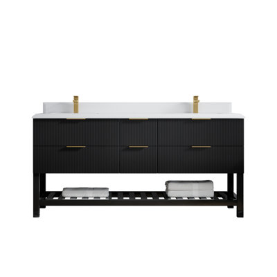 Meuble-lavabo double autoportant 72 po avec comptoir en quartz Diascia