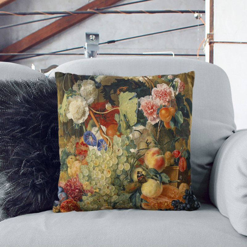 Still Life With Flowers And Fruit Vol.1 Square Throw Cushion, Stone, 55cm H x 55cm W x 20cm D