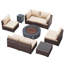 Ensemble de conversation 9 pièces pour terrasse en rotin avec foyer extérieur de 42 pouces et coussin de siège confortable-341449828