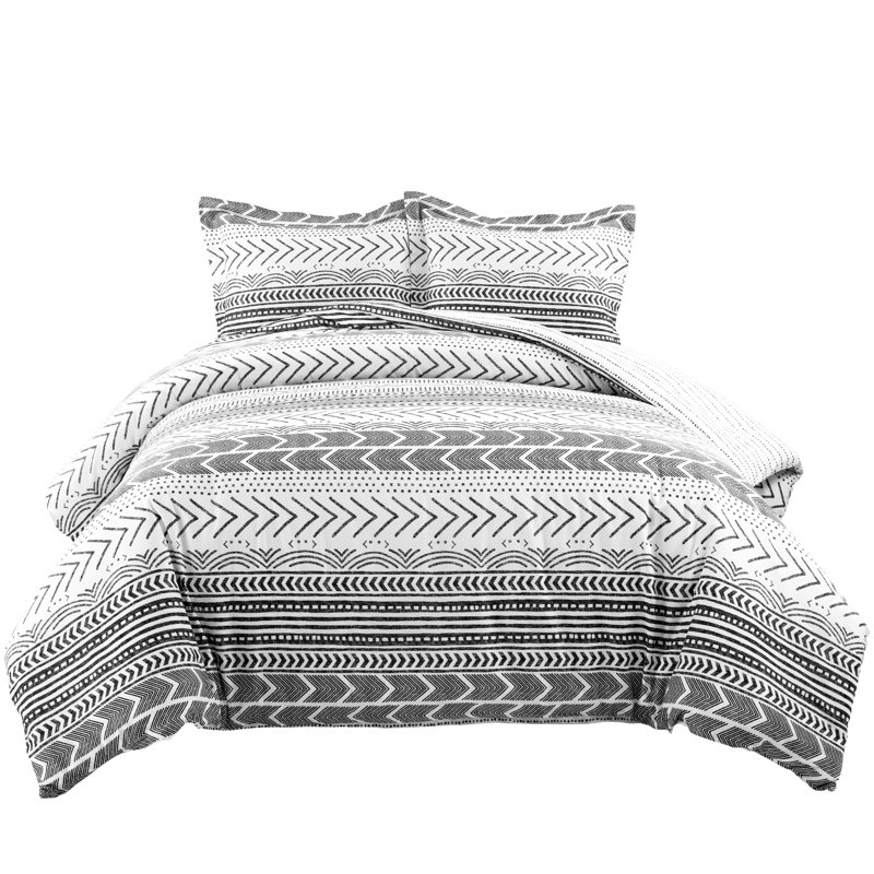 Standard Cotton 460 TC Reversible 3 Piece Duvet Cover Set, Queen Duvet Cover + 2 Standard Shams, Black/White