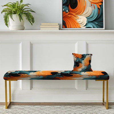 Abstract Upholstered Gold Bench