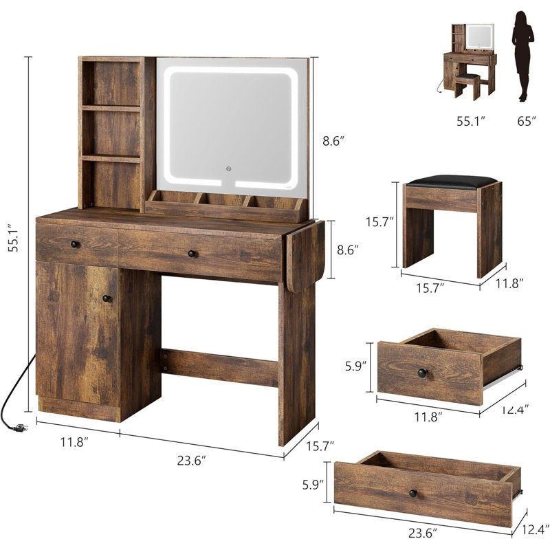 Vanity Desk,  Drawers and 3 Tiers Open Shelf