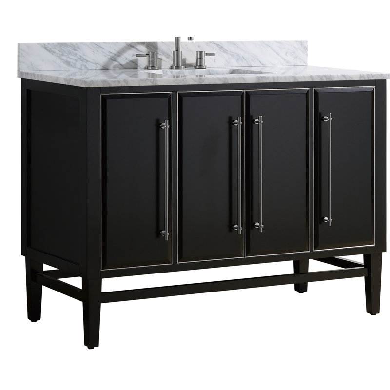 Mason 48" Single Bathroom Vanity with Carrara Marble Top, Carrara White, Black, Brushed Silver