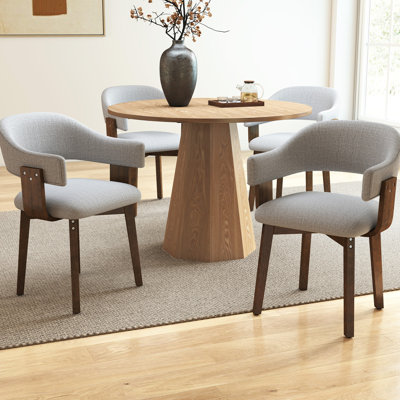 Modern 5-Piece Round Brown Dining Set With Upholstered Chairs With Backrest And Armrests, Fit For 4 People