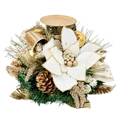White Gold Poinsettia Single Wick Candle Holder