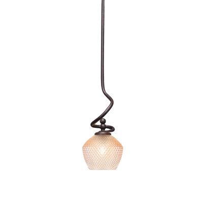 Mini-luminaire suspendu Capri, fini granit foncé, avec verre texturé ambre de 6 po