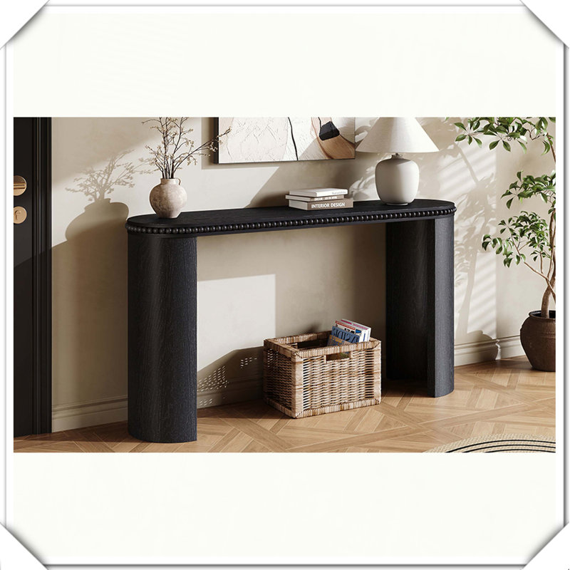 Console rétro rétro avec garniture perlée, pieds courbés, placage de bois, fonctionnel, polyvalent, pratique et élégant, Noir