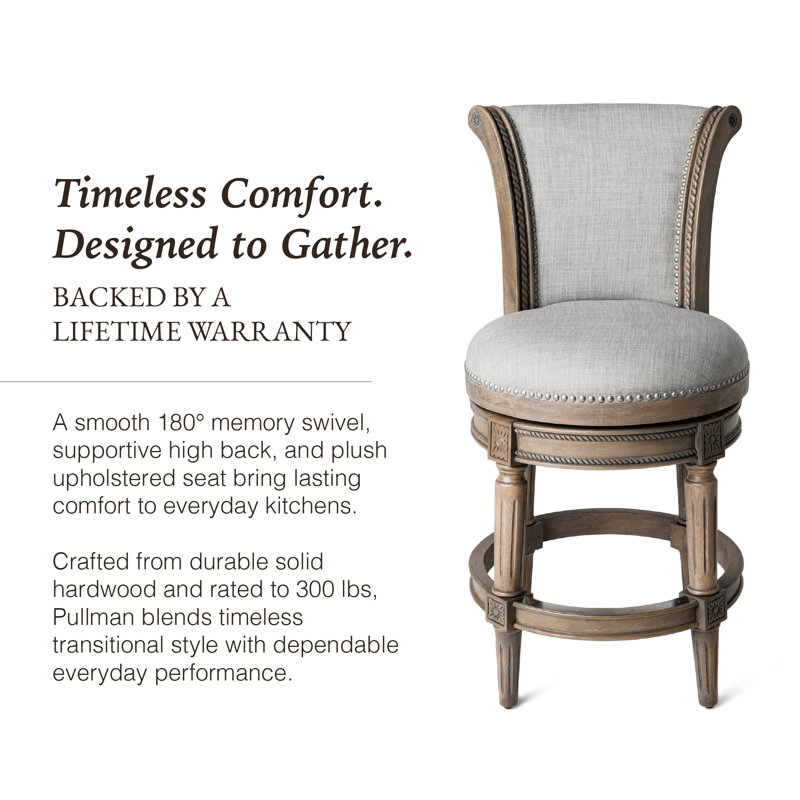 Maven Lane Pullman Stool with Fabric Upholstery, Counter Stool (26" Seat Height), Reclaimed Oak, Single