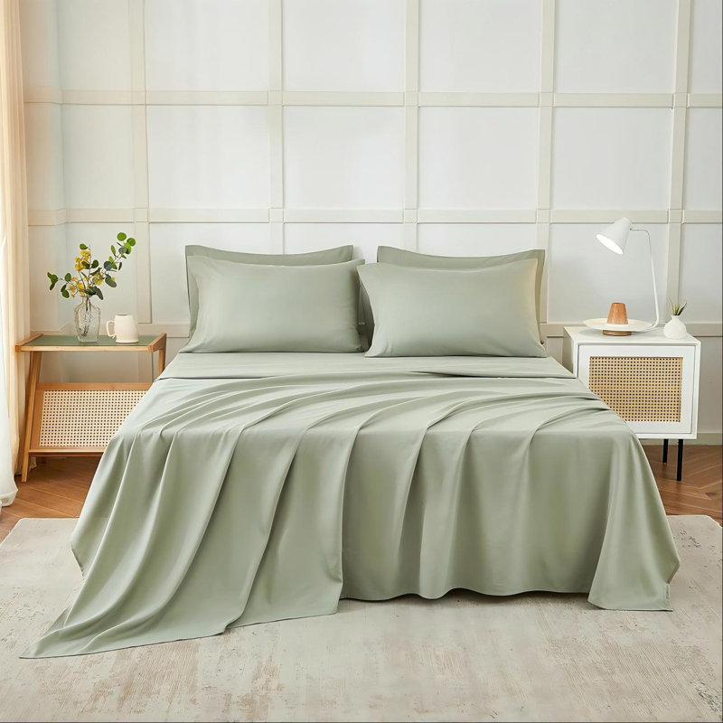 Hotel-Grade Queen 6-Piece Bedding Set, Sage Green 1800 Microfiber, 14-Inch Deep Pockets For Breathability And Wrinkle Resistance.