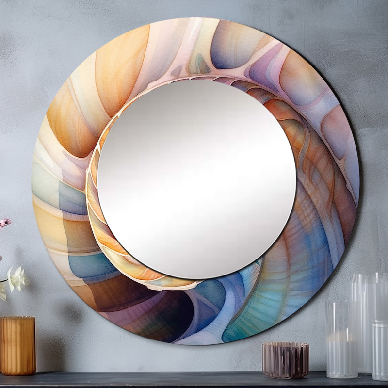 Seashell Symphony II - miroir mural Coastal Unique, miroir rond pêche, impression sur métal, 29 po x 29 po