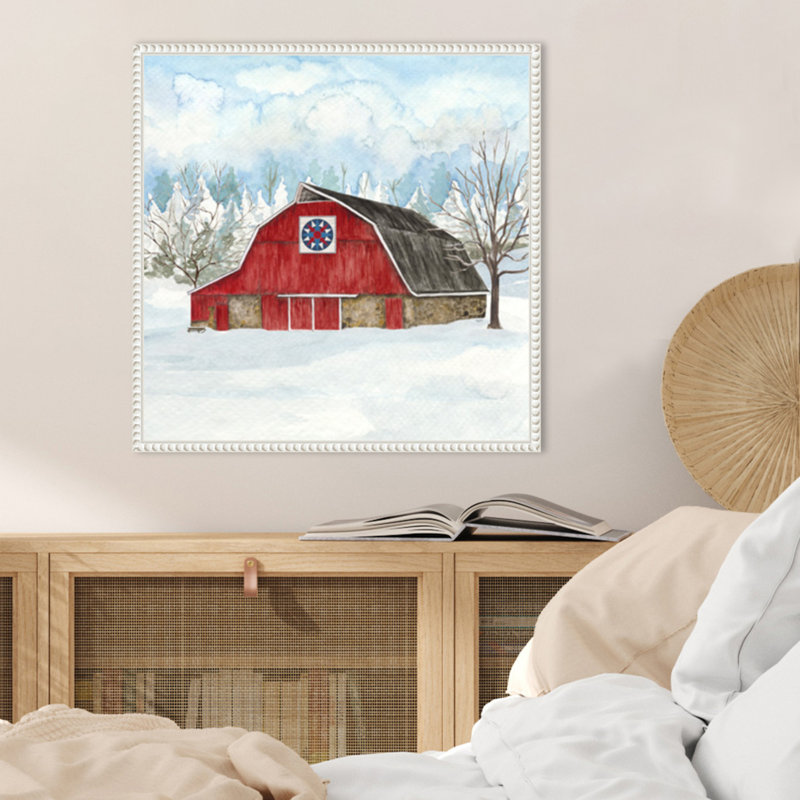 «Winter Barn Quilt IV» par Tara Reed, reproduction d'art sur toile encadrée, H 22 po x l 22 po