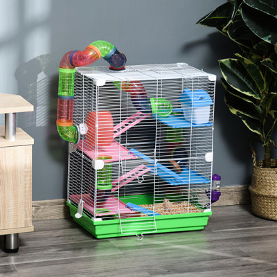 5 - Tier Small Animal Habitat For Hamsters And In 18 Inch Metal, With Tubes, Tunnels, Portable Carry Handle, Water Supply, Food Dish, Exercise Wheel, Comfortable Air Circulated Design, Assembly