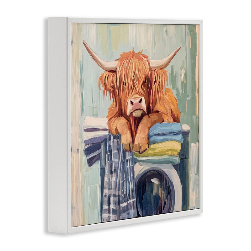 Giclée encadrée «Vache fatiguée» par Nina Blue, H 24 po x l 24 po, Estampe numérique encadrée blanc bord de mer