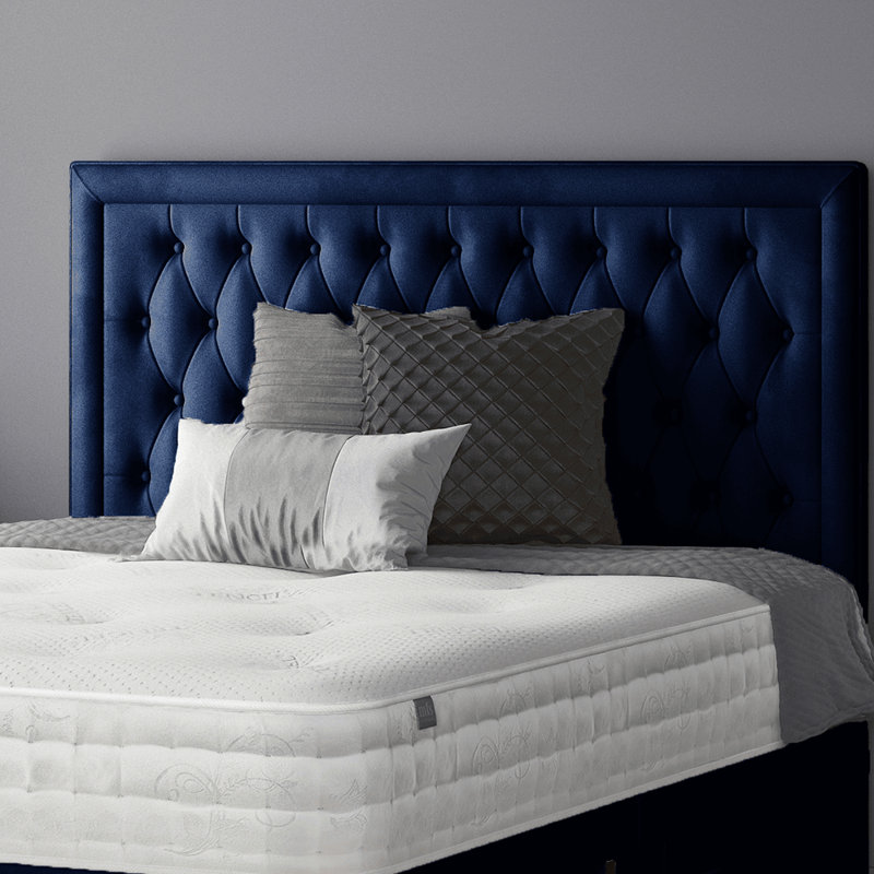 Gallego Upholstered Divan Bed, Single (3'), Royal Blue, 2 Left Drawers