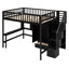 Lit mezzanine pleine grandeur Bibliothèque, tiroirs, bureau et garde-robe. Bois de pin massif robuste Look inspiré de la maisonnette. Accentuation en forme de clôture. L 94,4 po x l 57 po x H 72 po. Matelas non inclus.-1570655524