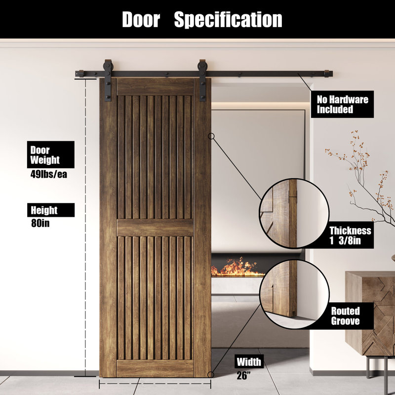 Porte de grange en bois de pin à finition verticale noyer foncé non assemblé Homacer (usage intérieur seulement)