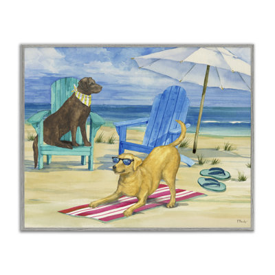 Chiens sur une serviette de plage, estampe numérique encadrée par Paul Brent