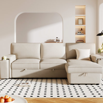 Canapé-lit beige avec porte-gobelets et pochettes de rangement - 3 options de supports modernes et élégants
