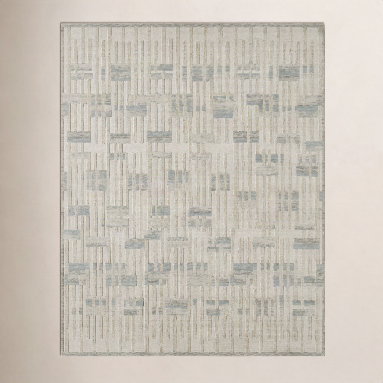Geometric Wool Rug, Cream/Sand/Azure Abstract, Rectangle 13' x 18'